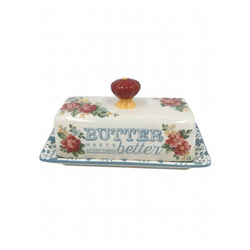 *Pioneer Woman Floral Butter Dish Stoneware Butter Makes Everything Better